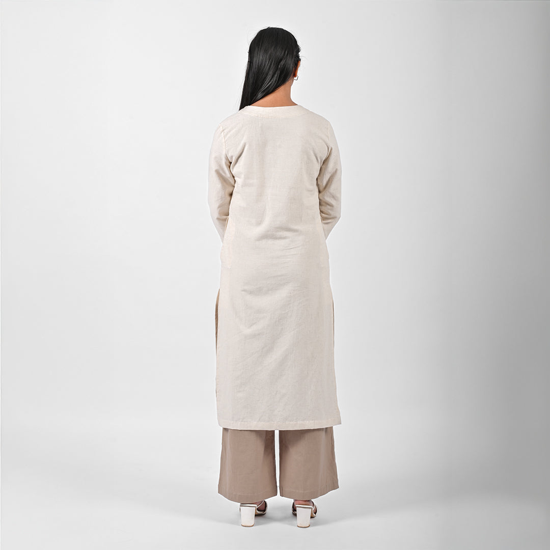 Raw’s V-Neck Long Kurta (IVORY)