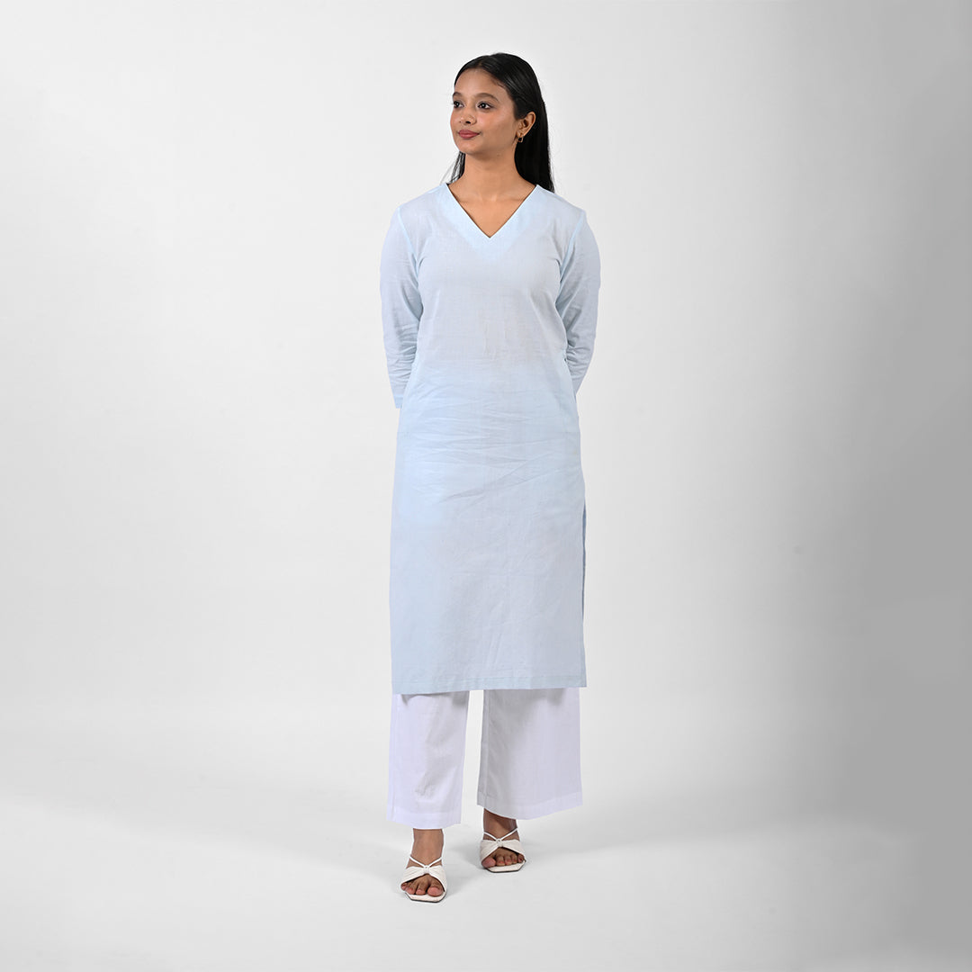 Raw’s V-Neck Long Kurta (SKY BLUE)