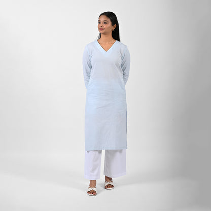 Raw’s V-Neck Long Kurta (SKY BLUE)