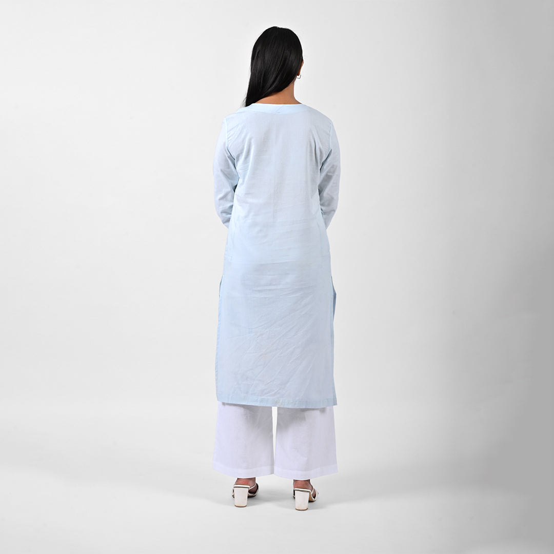 Raw’s V-Neck Long Kurta (SKY BLUE)