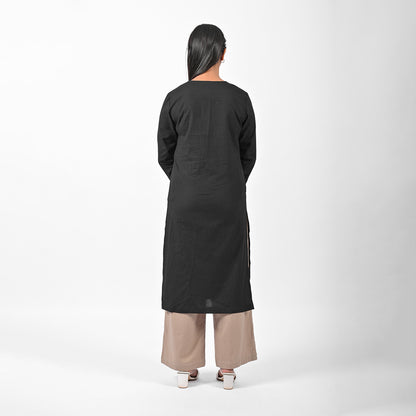 Raw's V-Neck Long Kurta (BLACK)