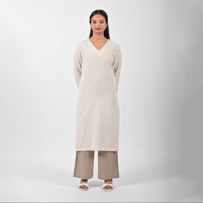 Raw’s V-Neck Long Kurta (IVORY)
