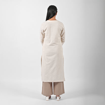 Raw’s V-Neck Long Kurta (IVORY)