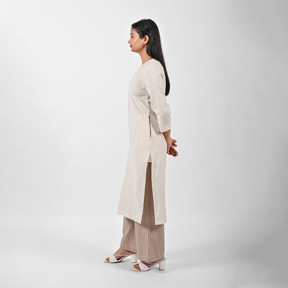 Raw’s V-Neck Long Kurta (IVORY)