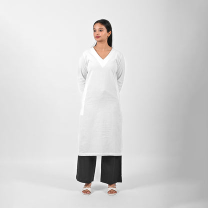Raw’s V-Neck Long Kurta (WHITE)