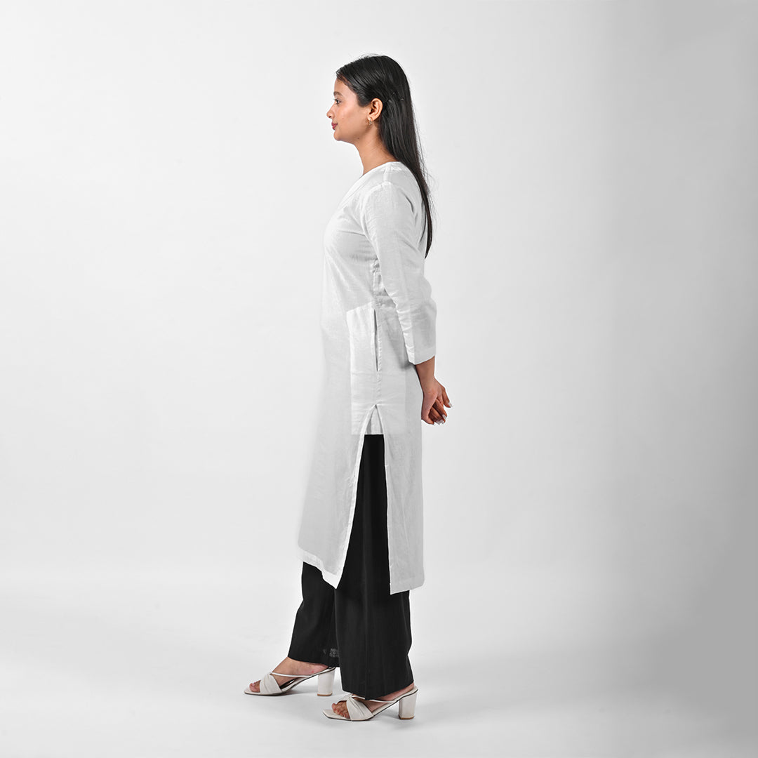 Raw’s V-Neck Long Kurta (WHITE)