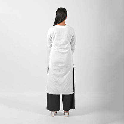 Raw’s V-Neck Long Kurta (WHITE)