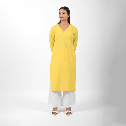 Raw's V-Neck Long Kurta (YELLOW)