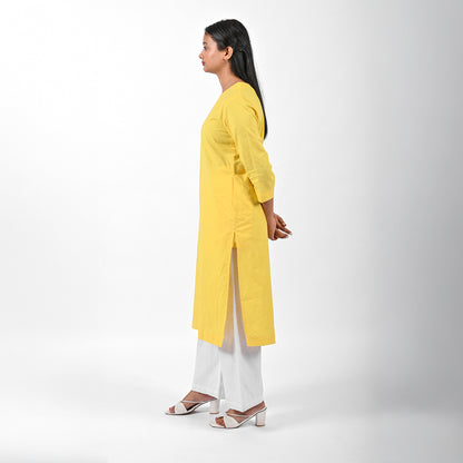 Raw's V-Neck Long Kurta (YELLOW)