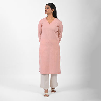 Raw’s V-Neck Long Kurta (BLUSH PINK)