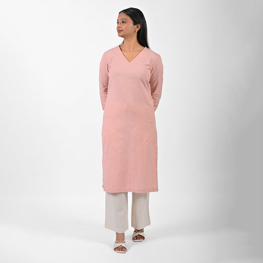 Raw’s V-Neck Long Kurta (BLUSH PINK)
