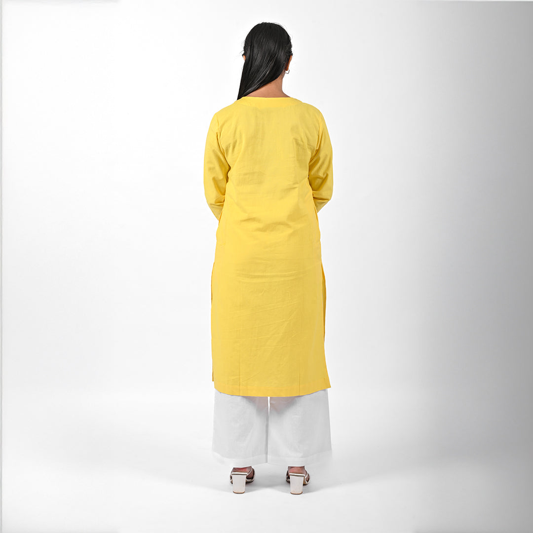 Raw's V-Neck Long Kurta (YELLOW)