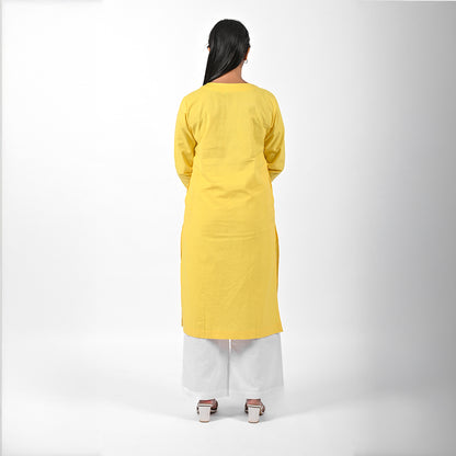 Raw's V-Neck Long Kurta (YELLOW)