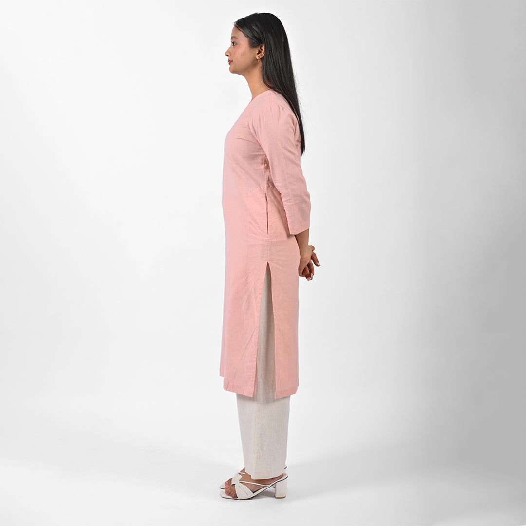 Raw’s V-Neck Long Kurta (BLUSH PINK)