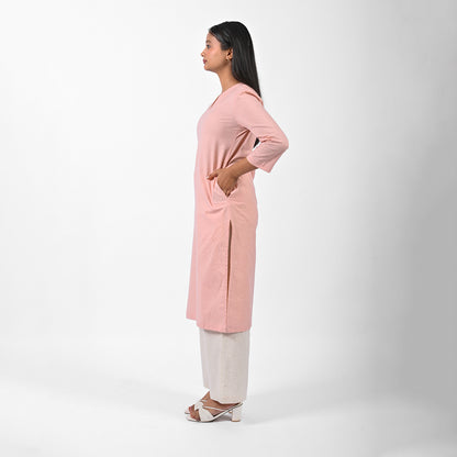 Raw’s V-Neck Long Kurta (BLUSH PINK)