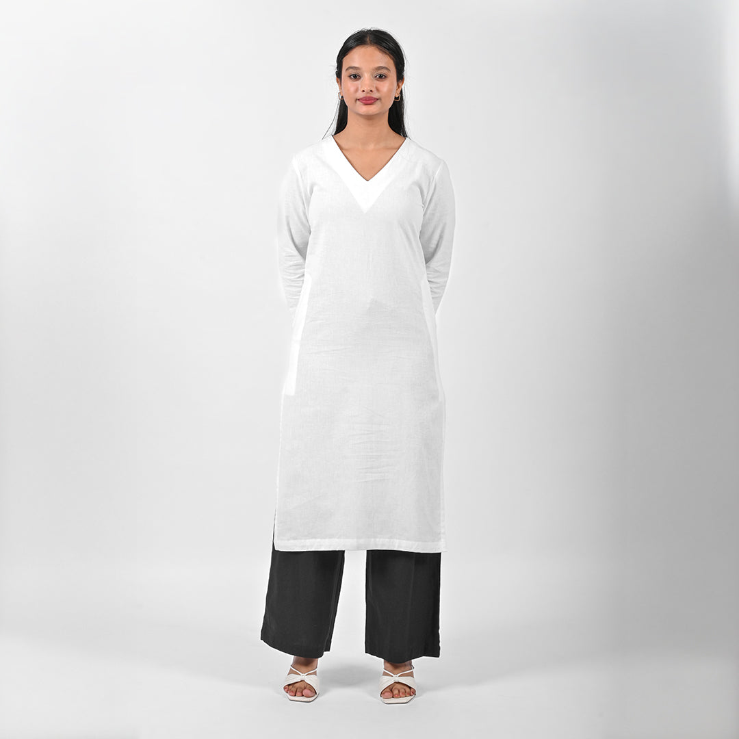Raw’s V-Neck Long Kurta (WHITE)