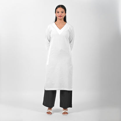 Raw’s V-Neck Long Kurta (WHITE)