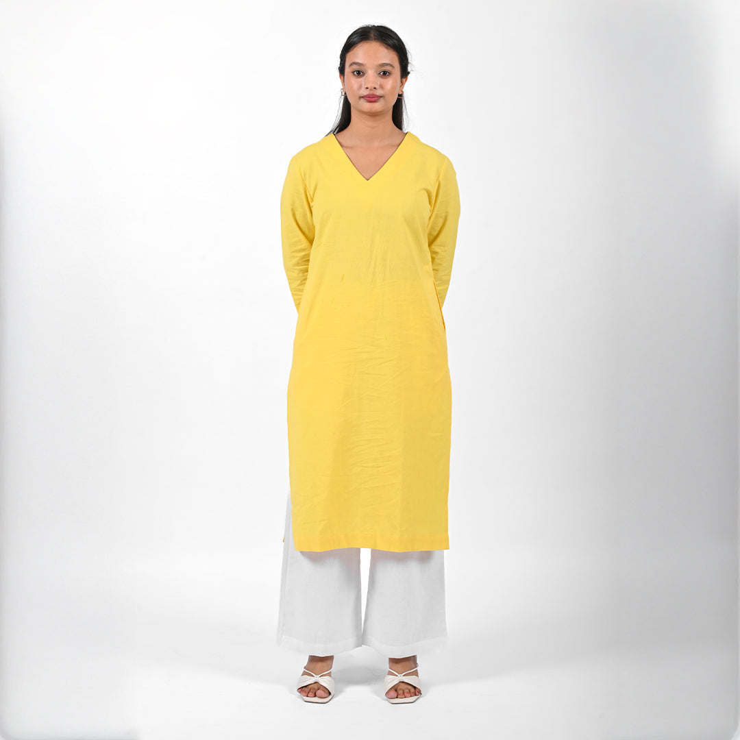 Raw's V-Neck Long Kurta (YELLOW)