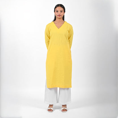 Raw's V-Neck Long Kurta (YELLOW)