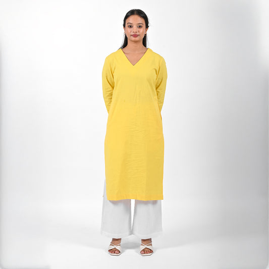 Raw's V-Neck Long Kurta (YELLOW)