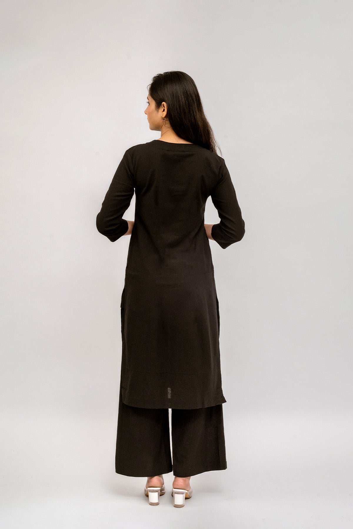 Raw's V-Neck Long Kurta (BLACK)