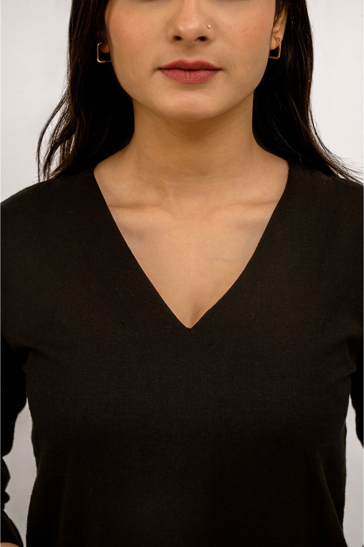 Raw's V-Neck Long Kurta (BLACK)