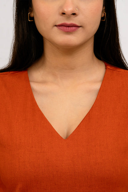 Raw's V-Neck Long Kurta (CINNAMON)