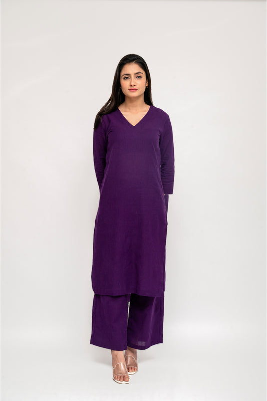 Raw's V-Neck Long Kurta (PURPLE)