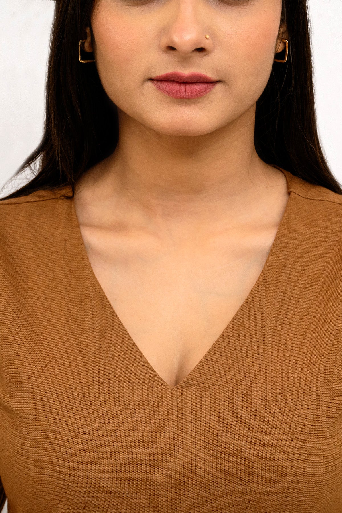 Raw's V-Neck Long Kurta (BROWN)