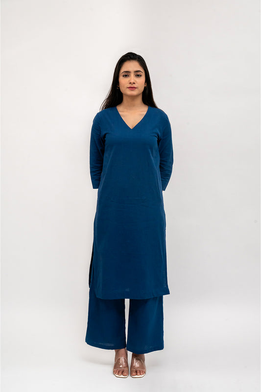 Raw's V-Neck Long Kurta (DENIM BLUE)