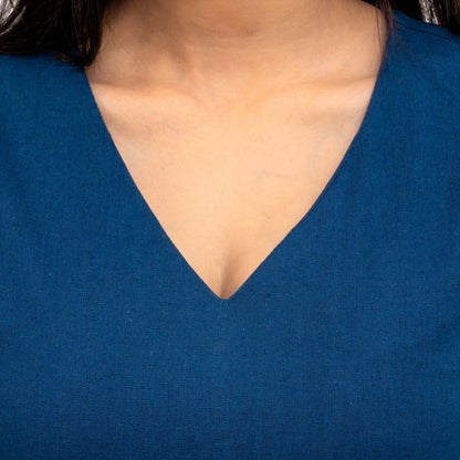 Raw's V-Neck Long Kurta (DENIM BLUE)