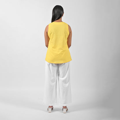 Yellow Pleat Tank Top