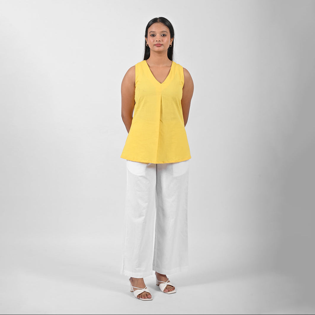 Yellow Pleat Tank Top