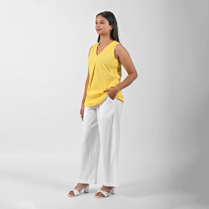 Yellow Pleat Tank Top