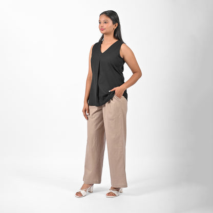 Black Pleat Tank Top