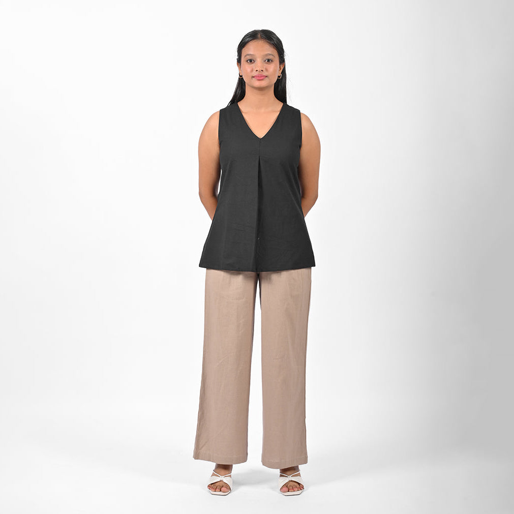 Black Pleat Tank Top