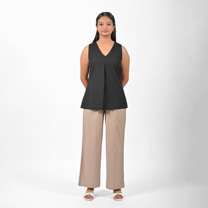 Black Pleat Tank Top