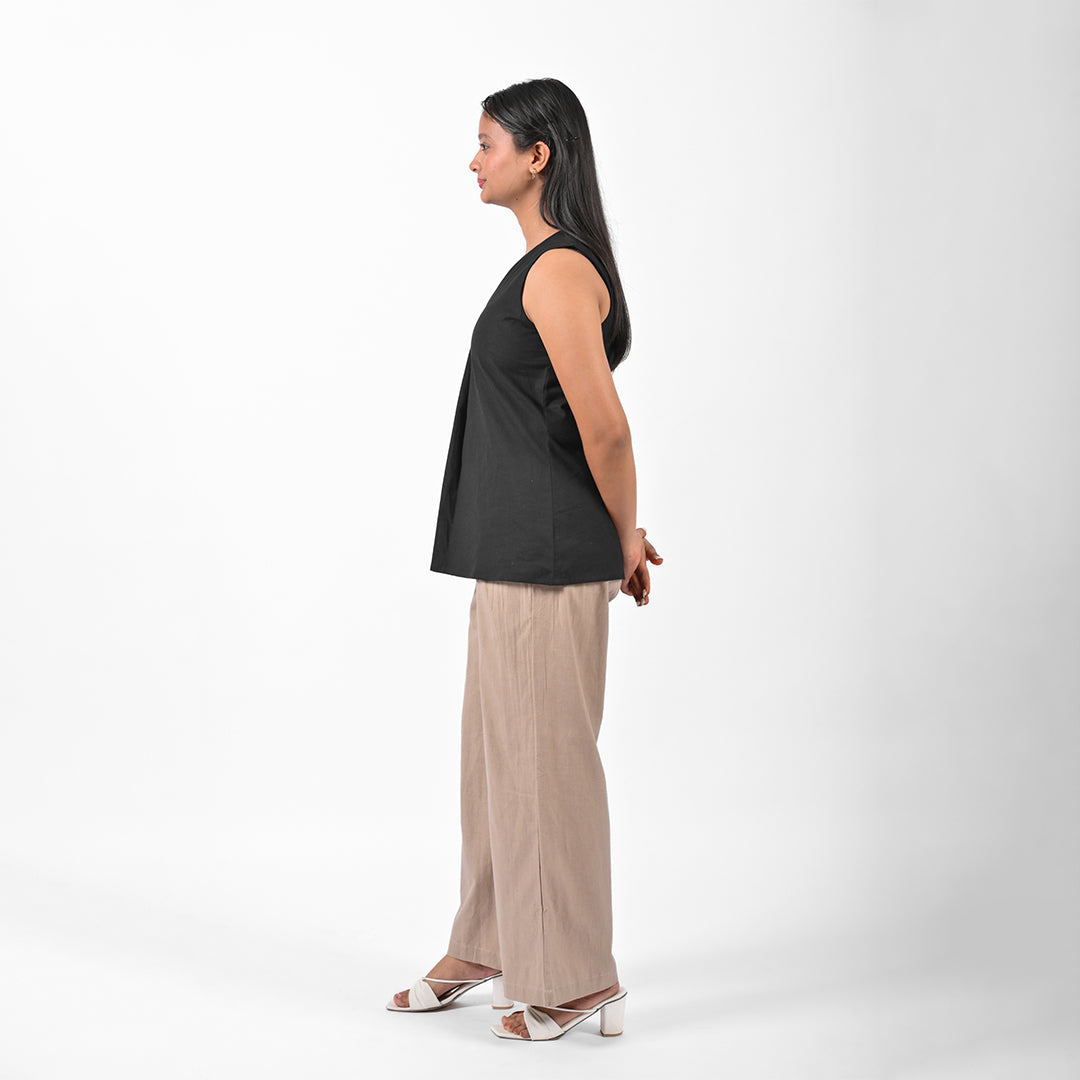 Black Pleat Tank Top