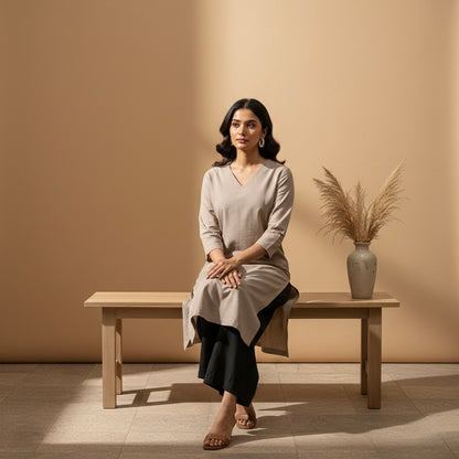 Raw’s V-Neck Long Kurta (GREY)