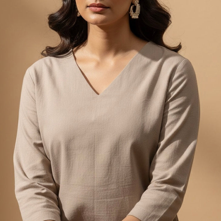 Raw’s V-Neck Long Kurta (GREY)