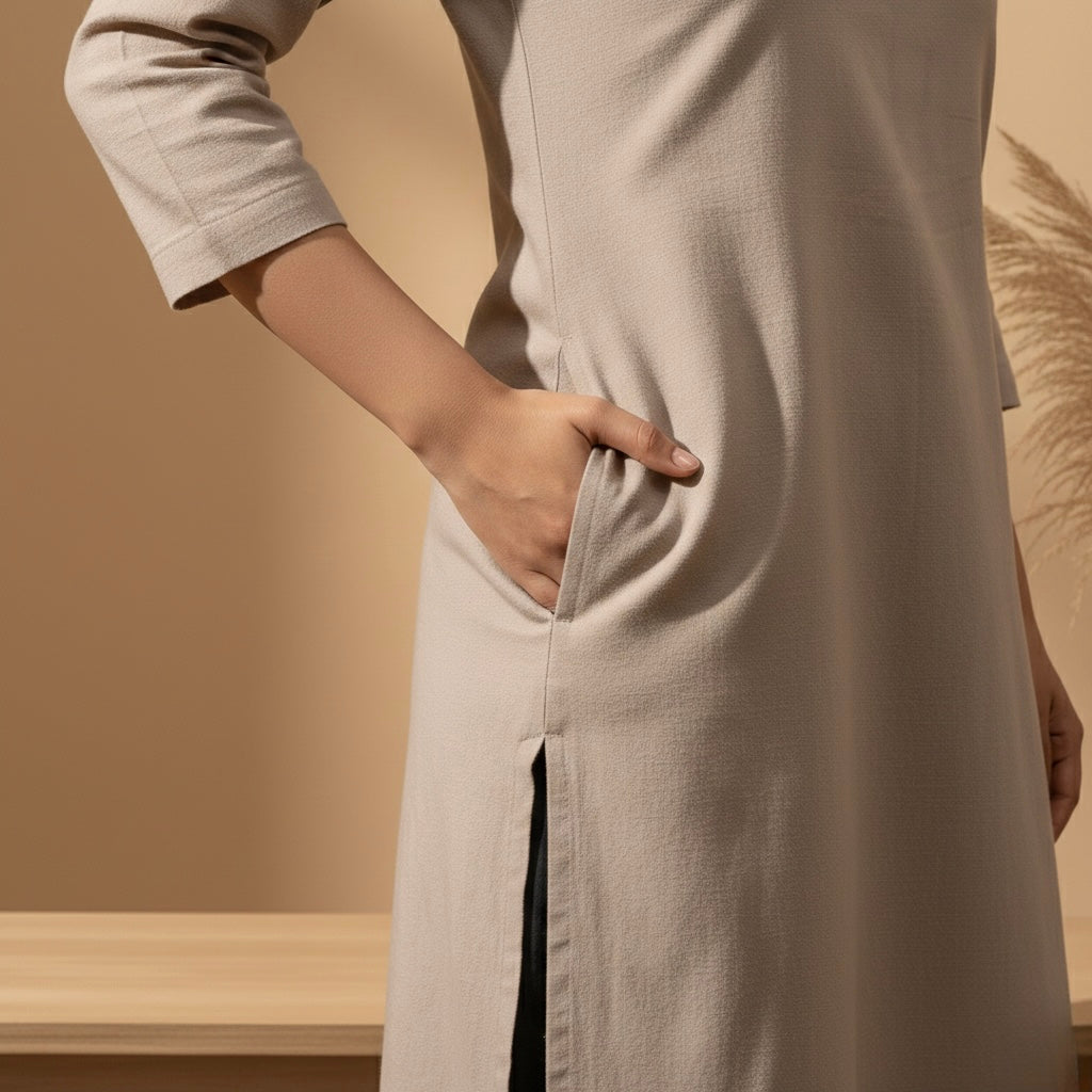 Raw’s V-Neck Long Kurta (GREY)