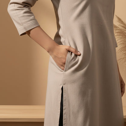 Raw’s V-Neck Long Kurta (GREY)