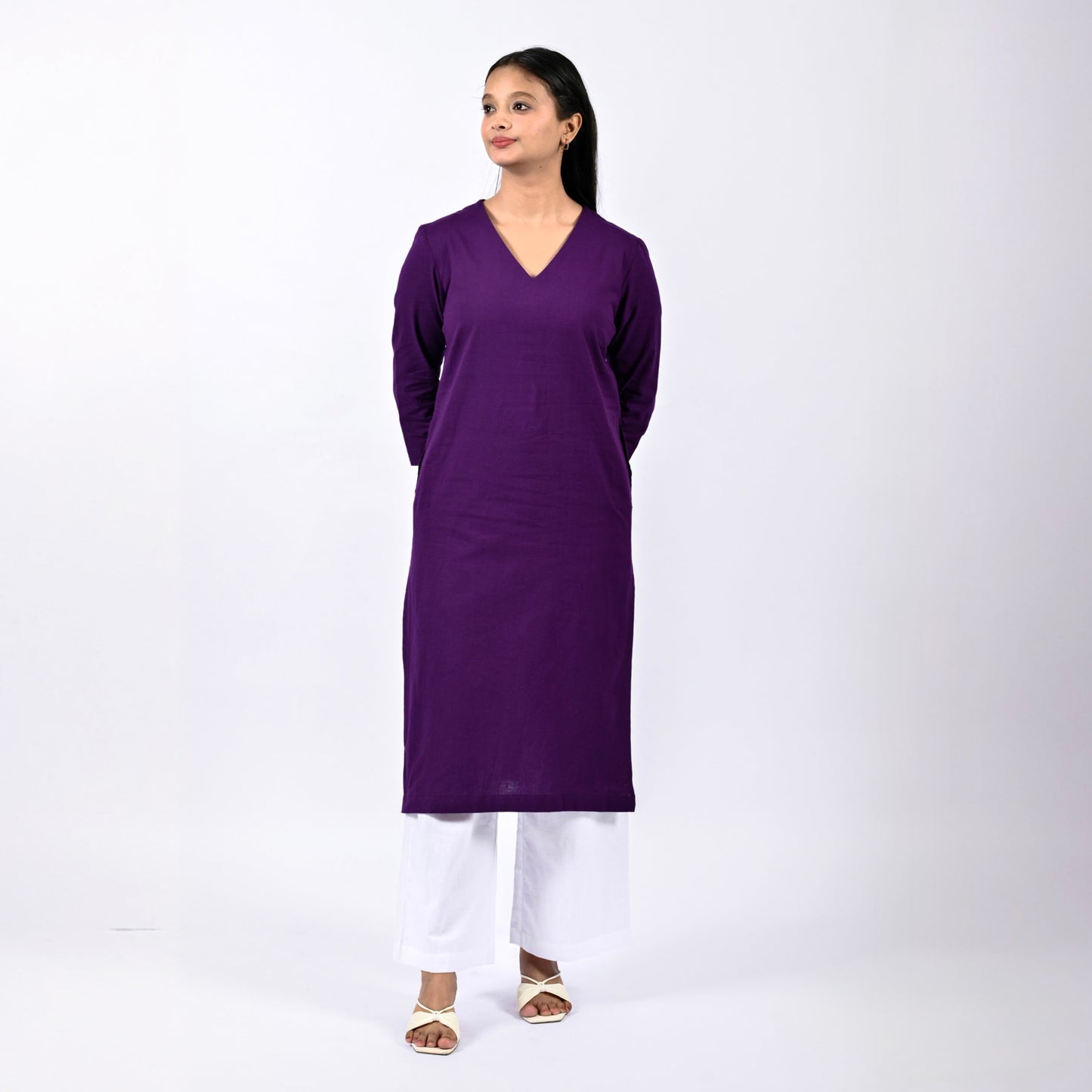 Raw's V-Neck Long Kurta (PURPLE)