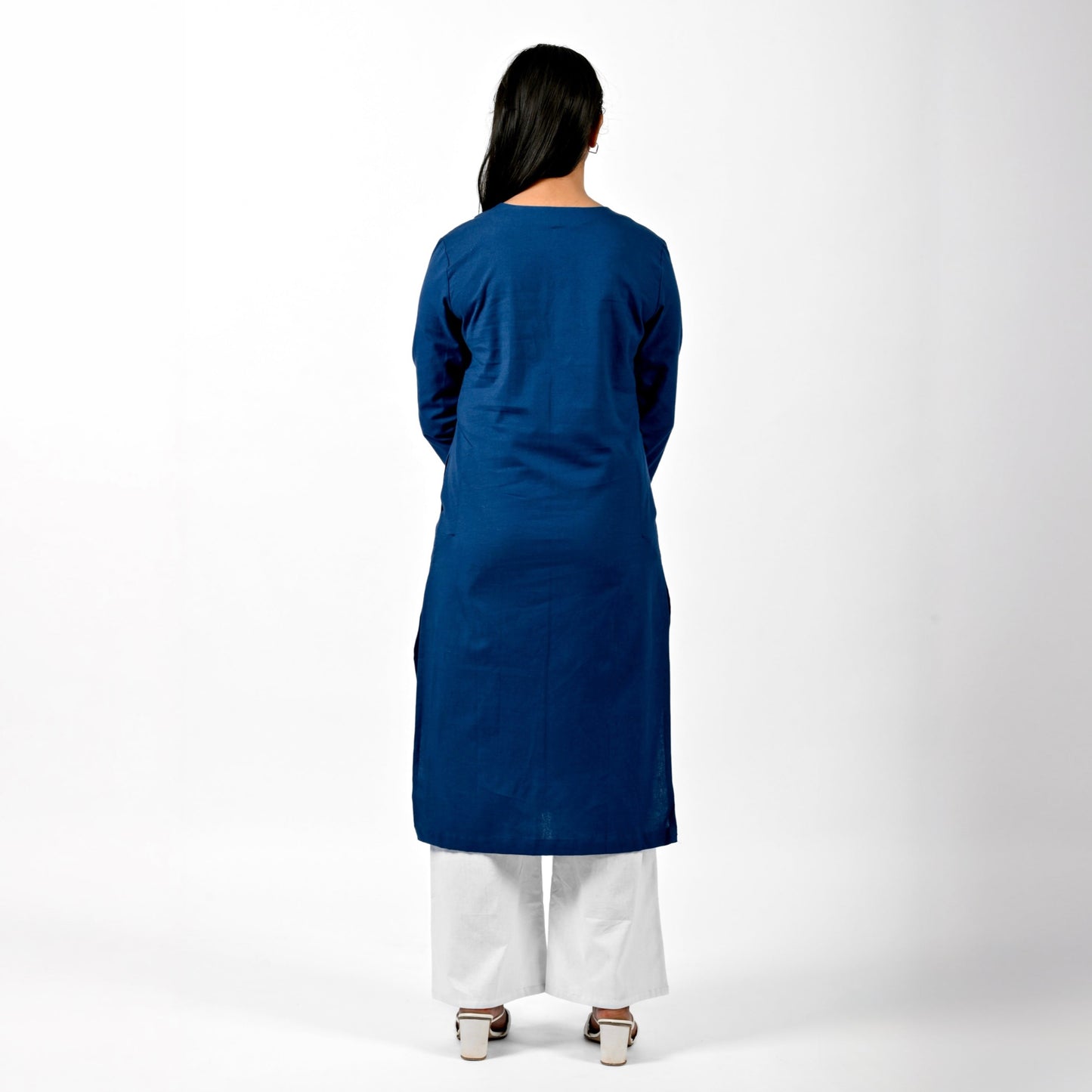 Raw's V-Neck Long Kurta (DENIM BLUE)