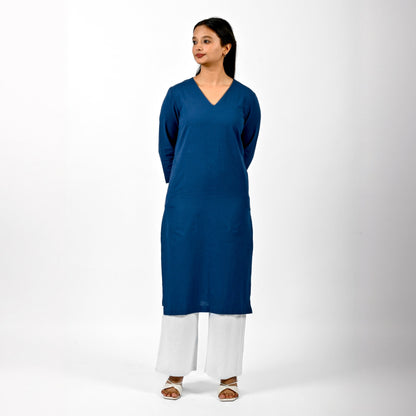 Raw's V-Neck Long Kurta (DENIM BLUE)