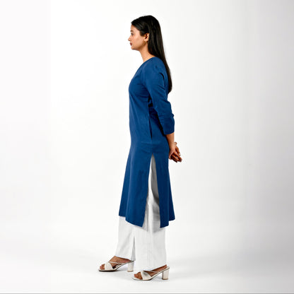 Raw's V-Neck Long Kurta (DENIM BLUE)