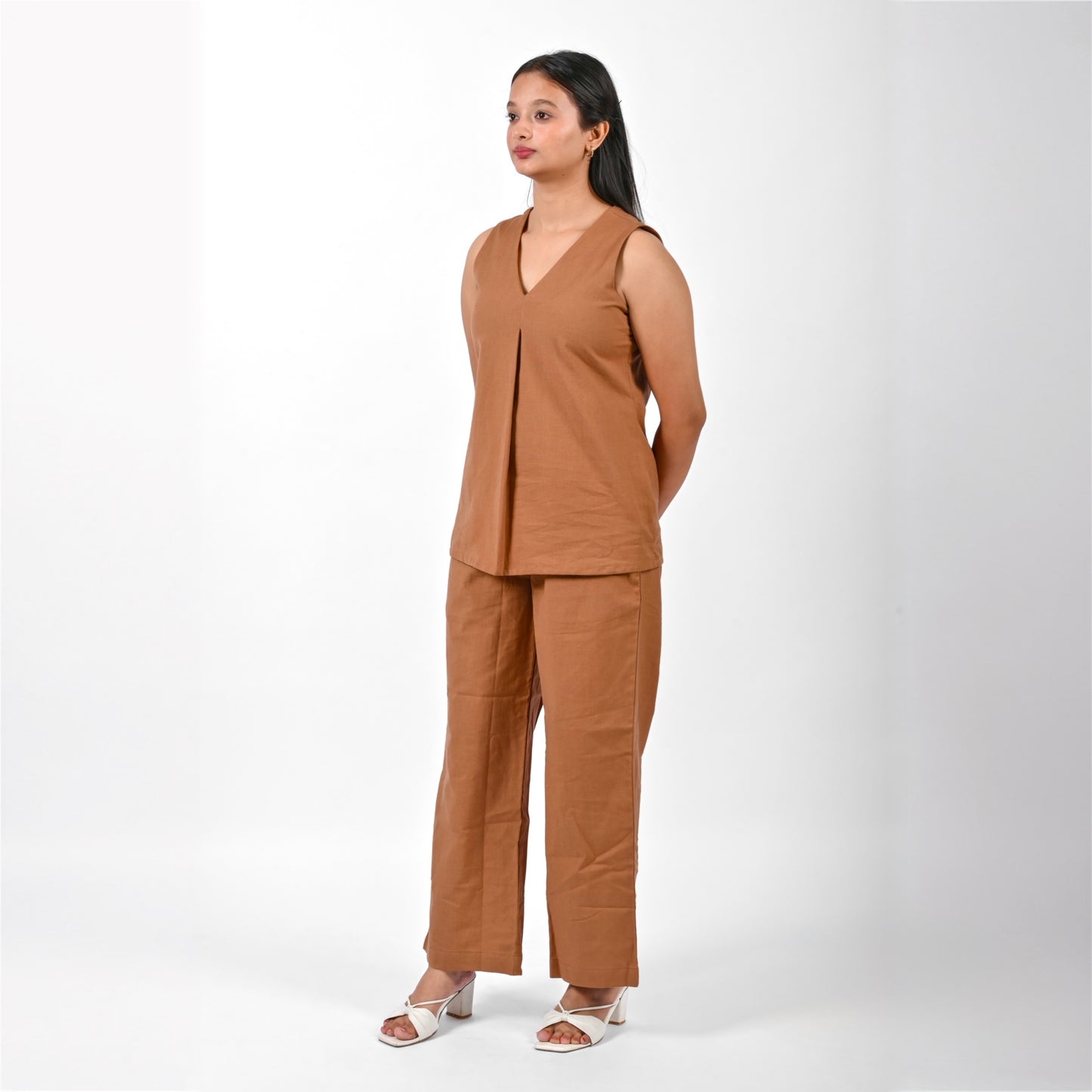 Brown Pleat Tank Top