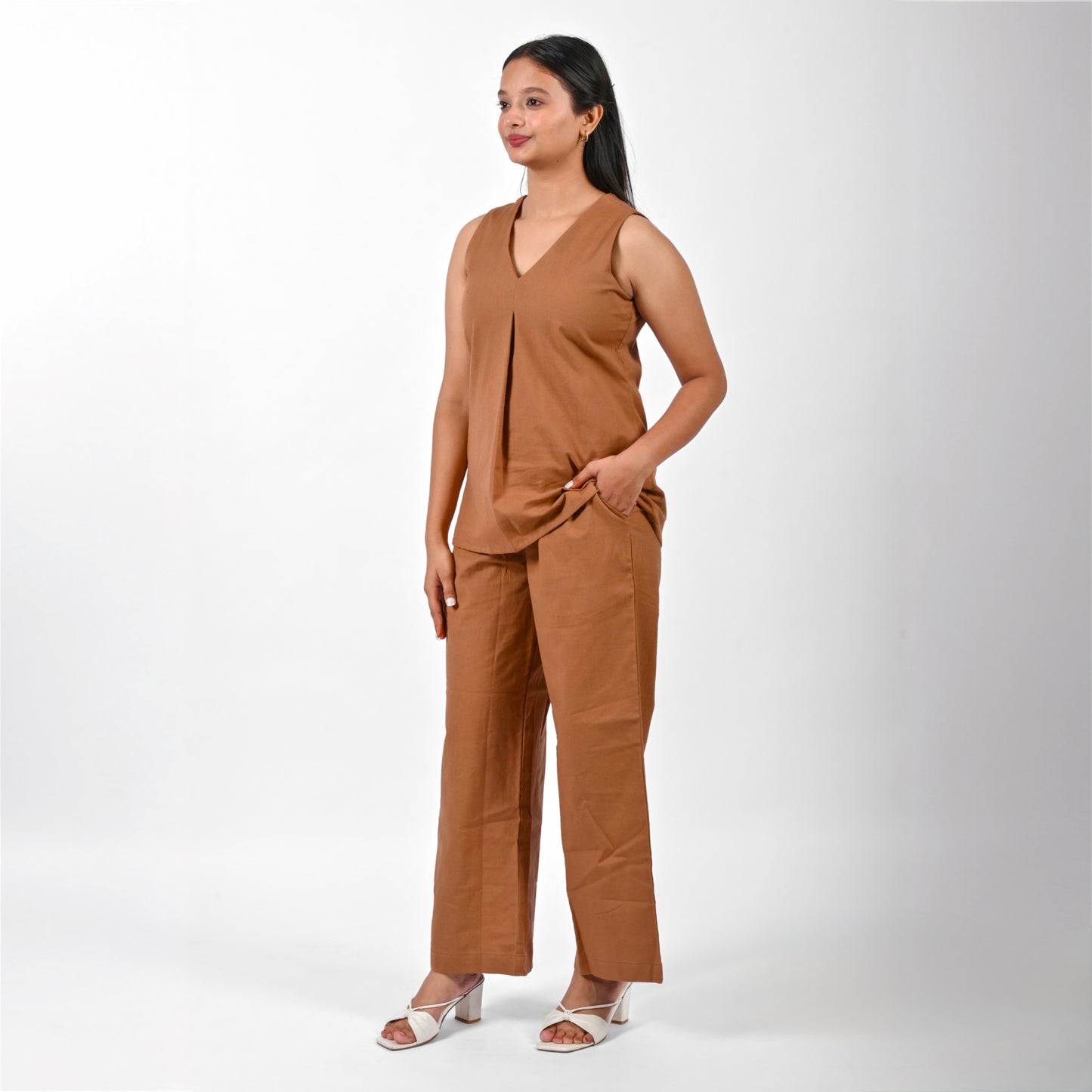 Brown Pleat Tank Top