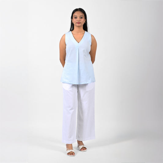 Sky Blue Pleat Tank Top