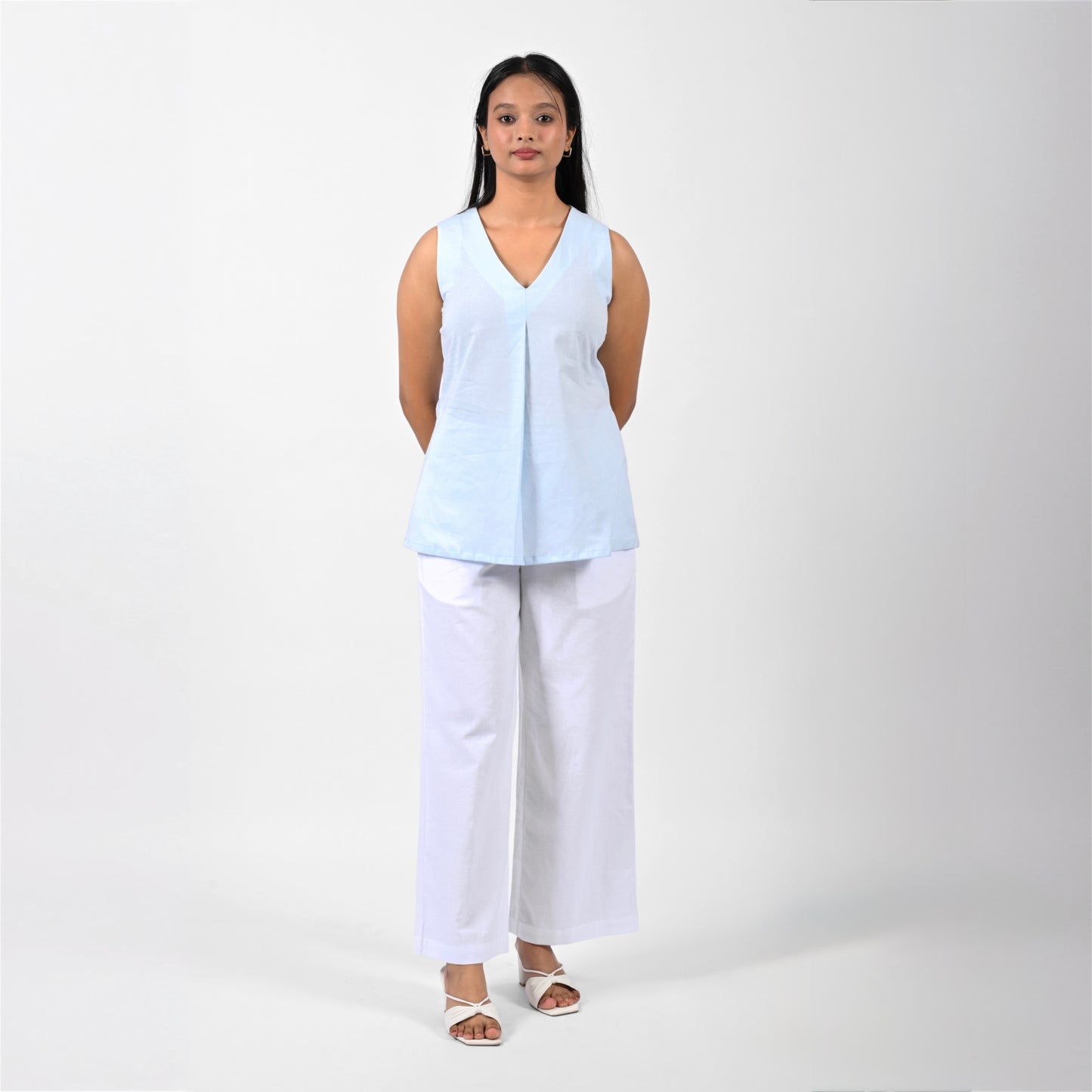 Sky Blue Pleat Tank Top